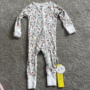 Caden Lane Bunny Print Kids Footie - White and blue